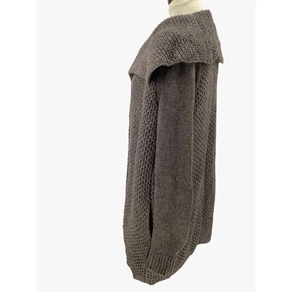Chunky Knit Open Front Shawl Collar Cardigan Sweater Coat In Taupe Petite S - Picture 5 of 10